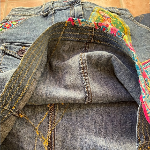 LOUIE OOAK Western Denim Skirt Vtg Rare Mexican Hand Embroidered Embellishment 2 - Picture 13 of 13